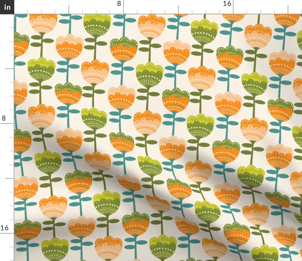 MED -  70s flower fabric - flower fabric, 70s fabric, retro floral, retro wallpaper, 70s wallpaper, - cream