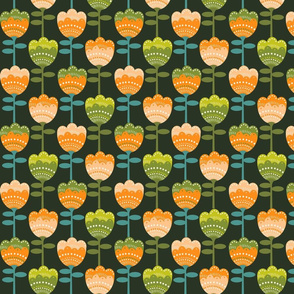 MED -  70s flower fabric - flower fabric, 70s fabric, retro floral, retro wallpaper, 70s wallpaper, - dark green