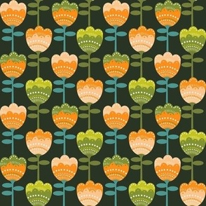 SMALL -  70s flower fabric - flower fabric, 70s fabric, retro floral, retro wallpaper, 70s wallpaper, - dark green