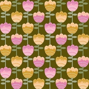 SMALL -  70s flower fabric - flower fabric, 70s fabric, retro floral, retro wallpaper, 70s wallpaper, - olive