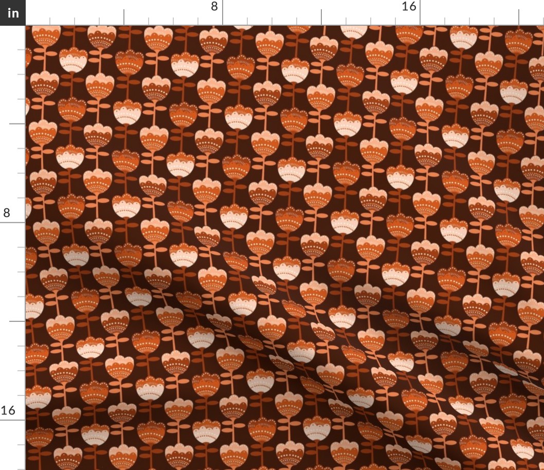 SMALL 70s flower fabric - flower fabric, 70s fabric, retro floral, retro wallpaper, 70s wallpaper, - brown