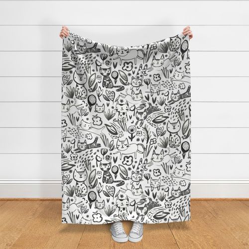 Painterly Frolicking Cats Jumbo Scale! Fabric | Spoonflower