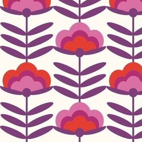 LARGE - 70s Happy Flower - 70s flower, 70s floral, 70s wallpaper, 70s fabric, 70s design - red and purple