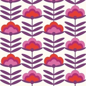 MED - 70s Happy Flower - 70s flower, 70s floral, 70s wallpaper, 70s fabric, 70s design - red and purple