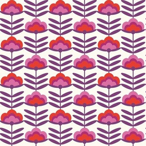 SMALL -  - 70s Happy Flower - 70s flower, 70s floral, 70s wallpaper, 70s fabric, 70s design - red and purple