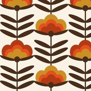 LARGE _  - 70s Happy Flower - 70s flower, 70s floral, 70s wallpaper, 70s fabric, 70s design - rust