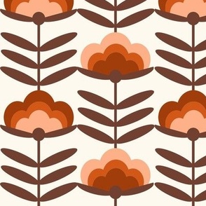 LARGE - 70s Happy Flower - 70s flower, 70s floral, 70s wallpaper, 70s fabric, 70s design - brown