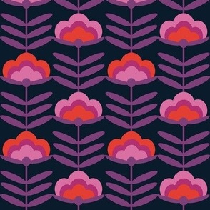 MED - - 70s Happy Flower - 70s flower, 70s floral, 70s wallpaper, 70s fabric, 70s design - dark purple