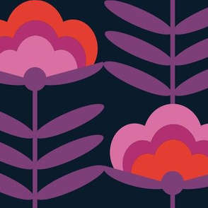 XL - - 70s Happy Flower - 70s flower, 70s floral, 70s wallpaper, 70s fabric, 70s design - dark purple