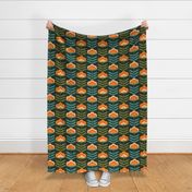 XL - 70s Happy Flower - 70s flower, 70s floral, 70s wallpaper, 70s fabric, 70s design - dark green