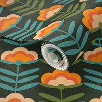 XL - 70s Happy Flower - 70s flower, 70s floral, 70s wallpaper, 70s fabric, 70s design - dark green