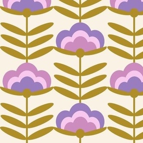LARGE - 70s Happy Flower - 70s flower, 70s floral, 70s wallpaper, 70s fabric, 70s design - purple
