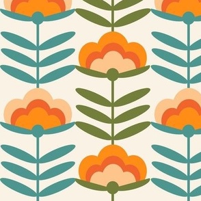LARGE - 70s Happy Flower - 70s flower, 70s floral, 70s wallpaper, 70s fabric, 70s design - orange