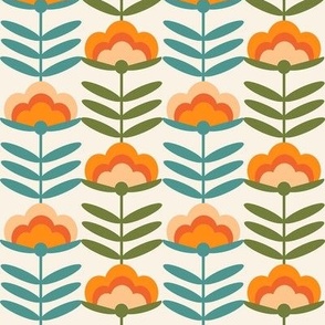 MED - 70s Happy Flower - 70s flower, 70s floral, 70s wallpaper, 70s fabric, 70s design - orange
