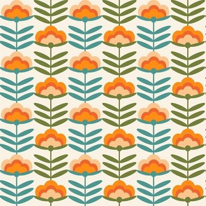 SMALL - 70s Happy Flower - 70s flower, 70s floral, 70s wallpaper, 70s fabric, 70s design - orange