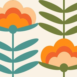 XL 70s Happy Flower - 70s flower, 70s floral, 70s wallpaper, 70s fabric, 70s design - orange