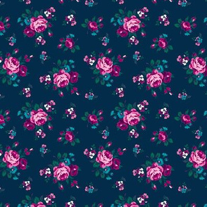 Pink and Teal Floral on Navy