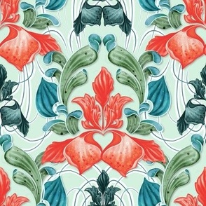 Jugendstil  - Teal and Tangerine