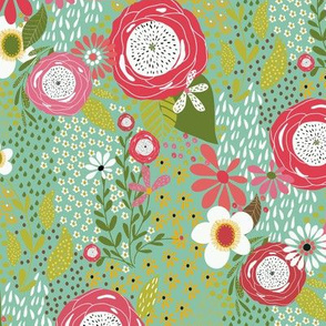 Whimsy Floral |Bright Pink Blue|Renee Davis                                                                                                                                                             Whimsy                                                 