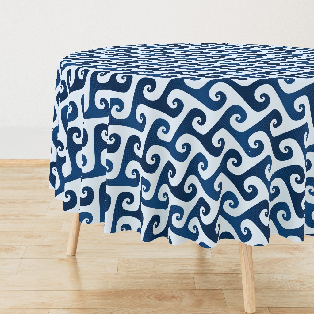 6" halftone spiral waves in classic blue