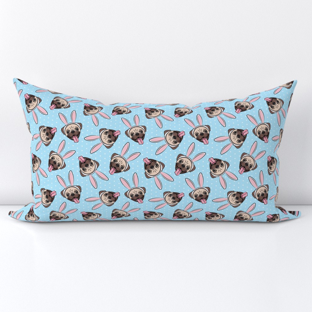 Pugs w/ Bunny Ears - Easter Pugs Dog - blue  w/  polka dots - C20BS