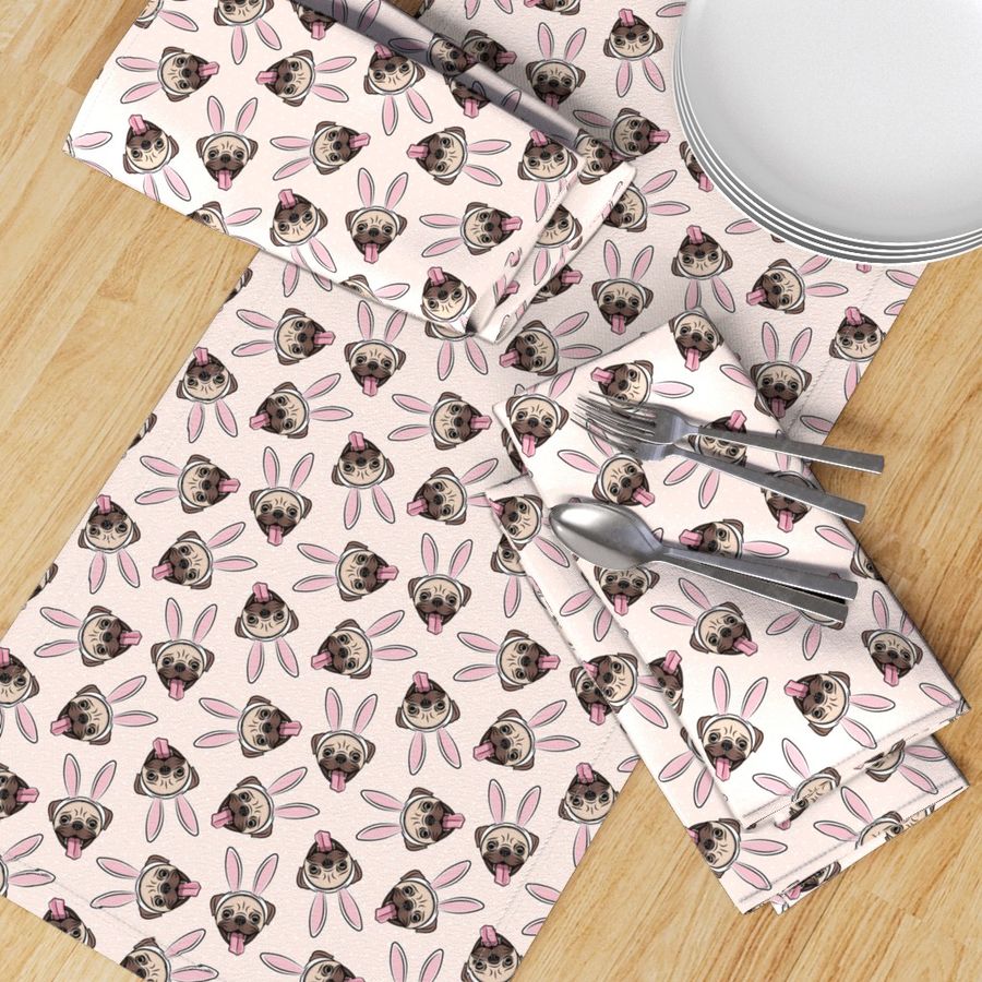 Pugs w/ Bunny Ears - Easter Pugs Dog - pink  w/  polka dots - C20BS