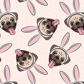 Pugs w/ Bunny Ears - Easter Pugs Dog - pink  w/  polka dots - C20BS