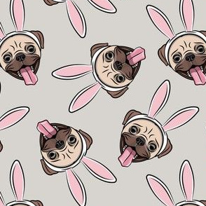 Pugs w/ Bunny Ears - Easter Pugs Dog - stone - C20BS