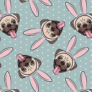 Pugs w/ Bunny Ears - Easter Pugs Dog - Blue w/  polka dots - C20BS