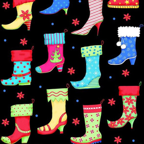 Christmas Boot Stockings Black Directional Small