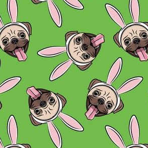 Pugs w/ Bunny Ears - Easter Pugs Dog - green - C20BS