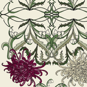 Large-Scale Art Nouveau Mums in Ivory