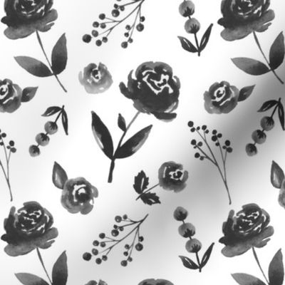 Black and White Watercolor Roses