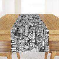 black and white painterly city scape