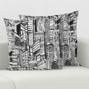 black and white painterly city scape