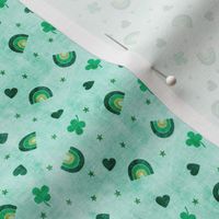 (micro scale) Rainbows and clovers - St Pattys Day - Lucky Rainbows - green on aqua - C20BS