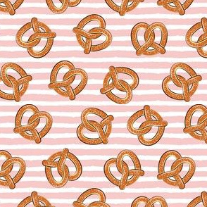 (small scale) soft pretzels (pink stripes) - food fabric C20BS