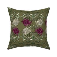 Petite Art Nouveau Mums in Olive