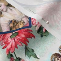 heart love Marie Antoinette inspired pink gowns dress baroque victorian blue big hat beautiful lady woman red flowers floral cherub putti cupids  leaf leaves dogs puppy pet valentine wings angels children vintage shabby chic antique beauty rococo portrait