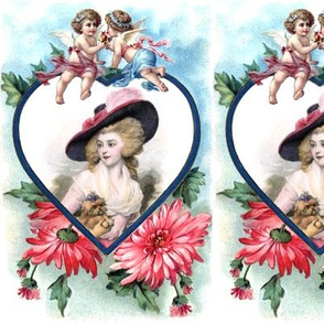 heart love Marie Antoinette inspired pink gowns dress baroque victorian blue big hat beautiful lady woman red flowers floral cherub putti cupids  leaf leaves dogs puppy pet valentine wings angels children vintage shabby chic antique beauty rococo portrait