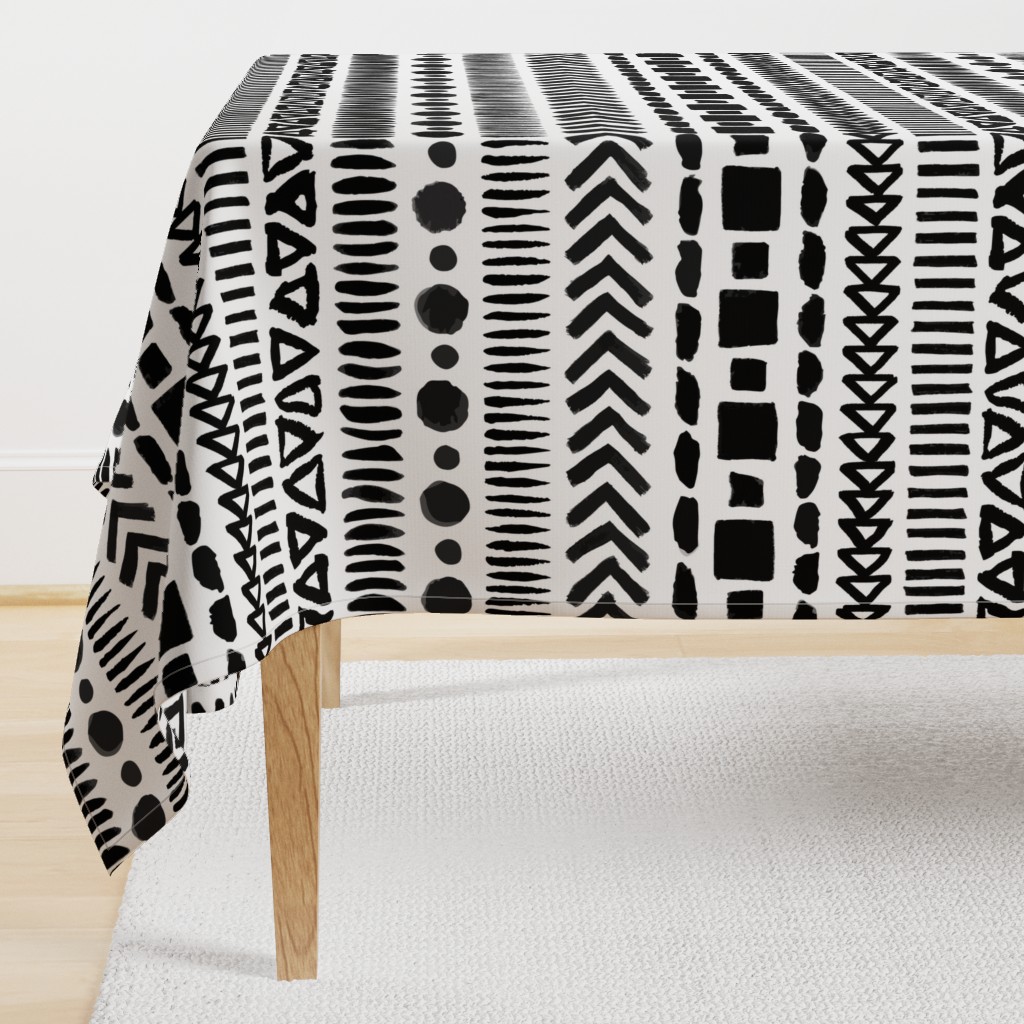 Black and White Geometric Shapes Doodle Stripes