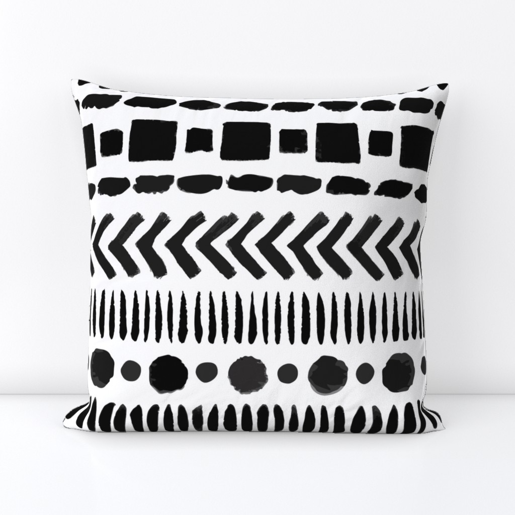 Black and White Geometric Shapes Doodle Stripes