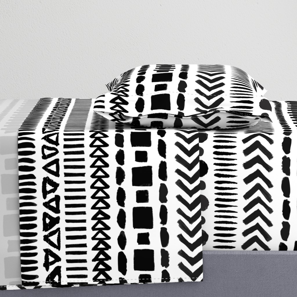 Black and White Geometric Shapes Doodle Stripes