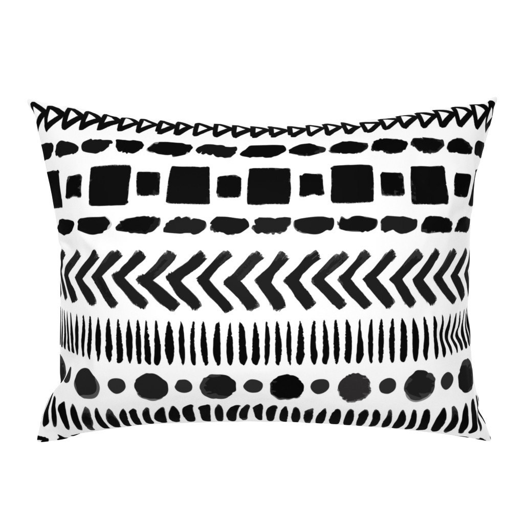 Black and White Geometric Shapes Doodle Stripes