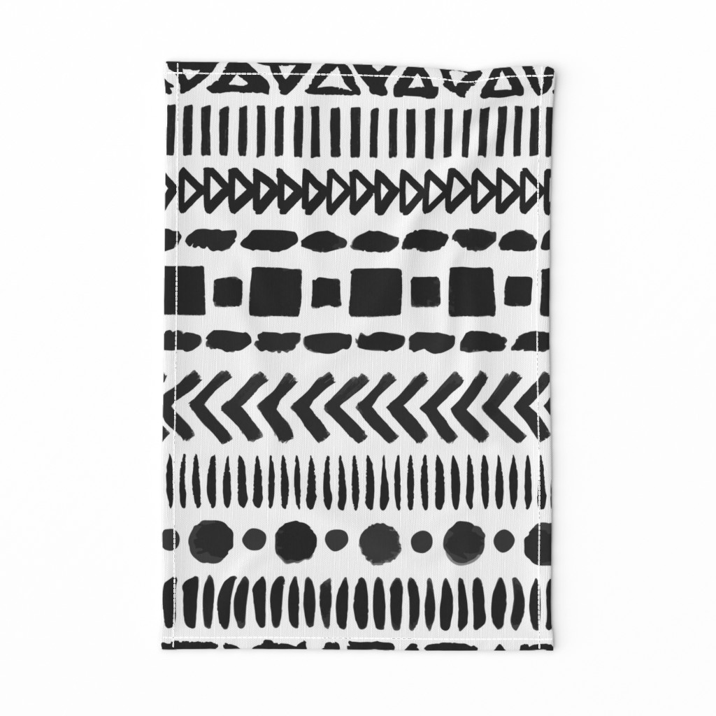 Black and White Geometric Shapes Doodle Stripes