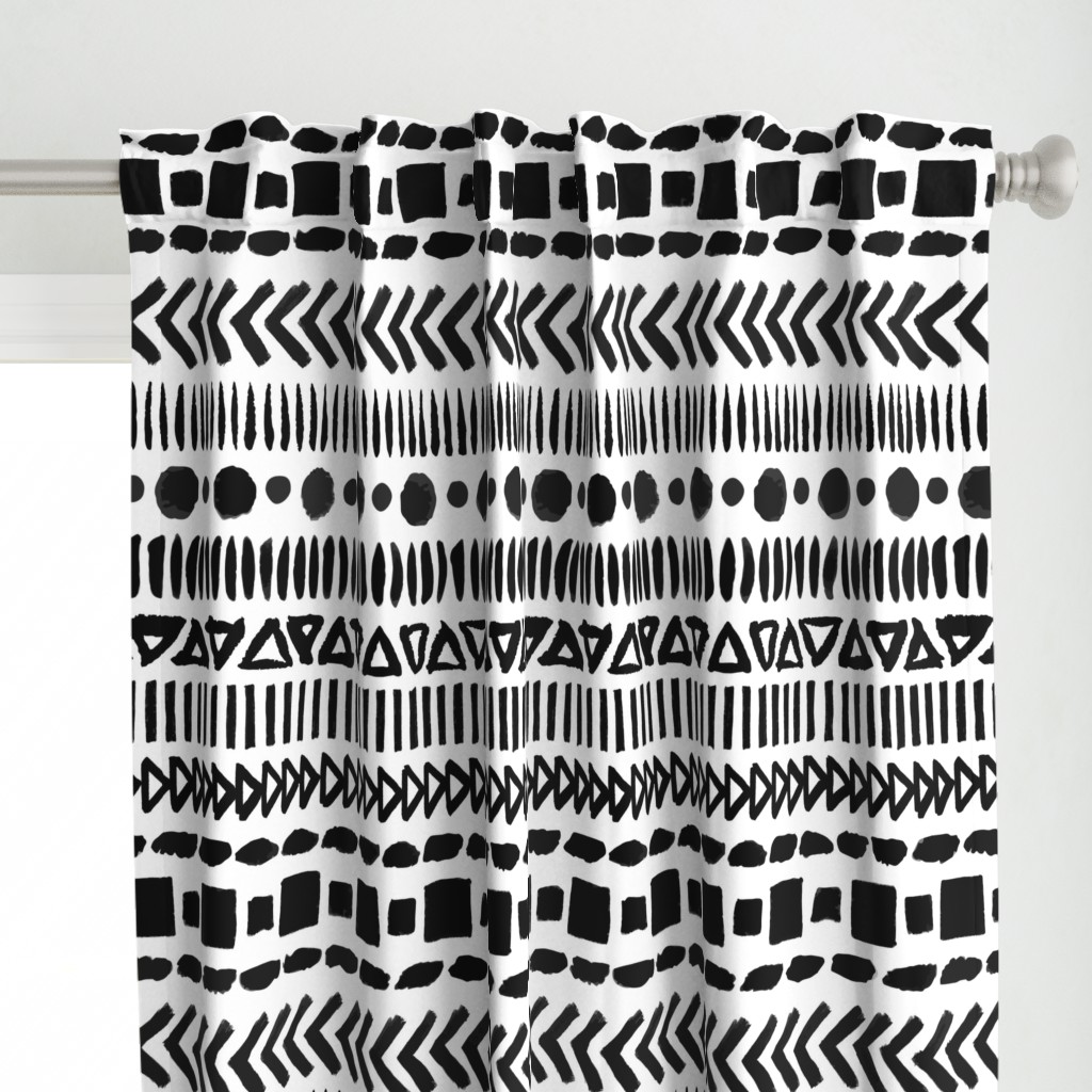 Black and White Geometric Shapes Doodle Stripes