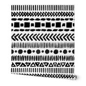 Black and White Geometric Shapes Doodle Stripes