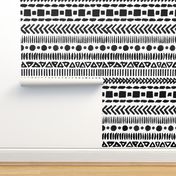 Black and White Geometric Shapes Doodle Stripes