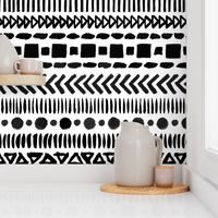 Black and White Geometric Shapes Doodle Stripes