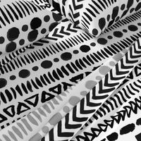 Black and White Geometric Shapes Doodle Stripes